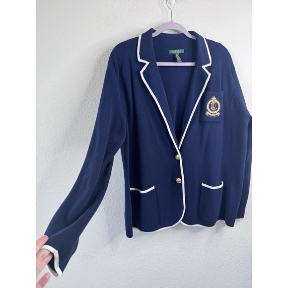 Lauren Ralph Lauren Knit Sweater Blazer 2X Gold Crest Buttons Preppy Academia - Picture 4 of 7